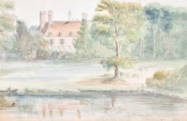 A watercolour of house on lake. Indistinct signature lower right dated 1846, 22cm x 14.