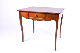 A 20th century French style writing or side table with single drawer. Raised on cabriole supports.