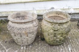 A pair of garden urn planters by Cotswold Studios Ltd, model number U4. Maker name to the inside.
