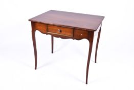 A 20th century French style writing or side table with single drawer. Raised on cabriole supports.