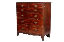A 19th century mahogany veneered two-part chest of drawers.