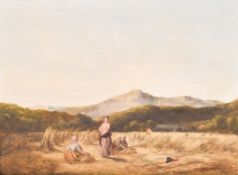 A 19th Century English School, Oil on canvas. Depicting gathering the harvest. 60cm x 43cm.