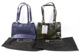 Two Catwalk bags, in green and blue, with dustbags, as new, the green with tags.