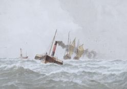 George Stanfield Walters (1838-1924), watercolour, steam boat and boats under sail.