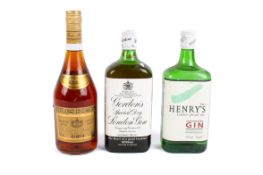 Two bottles of gin 70cl and a bottle of Jules Domet Napoleon brandy 70cl. (3).