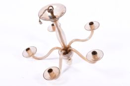 A Venetian five branch glass ceiling chandelier.Wired. 53cm high x circa 73cm Wide.