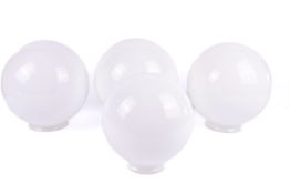 A group of four French vintage white glass ceiling globe lamp shades. Max.