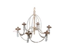 A six-branch metal wirework candelabra. Painted blue and white, modelled as twisted ropes.