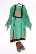 Chinese green silk robe having gilt thread embroidery,