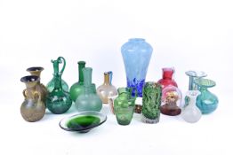 Quantity of coloured mid-century and other glass items. Including Mdina, Whitefriars etc.