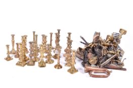 A large collection of mostly brass items in three boxes.