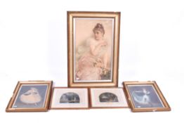 A group of assorted 19th century coloured prints. Including a pair dancing ladies and three others.