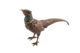 Cold painted cast bronze pheasant in the style of 'Bergman'. H16.