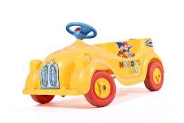 A child's ride on 'Noddy' pedal car. Yellow with red tyres plus some diecast model cars, etc.