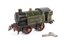 A vintage Hornby tin plate clockwork O gauge trank engine 6600 with key.