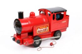 A vintage Tri-ang Puff-Puff pull along pressed steel toy train, boxed.