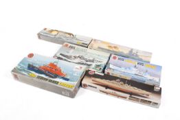 Six Airfix military and rescue ship model kits. Comprising a 1:600 scale No.04212 HMS Belfast, No.