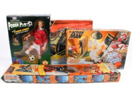 An Action Man Sky Jumper Kite, boxed with other items. Including Dinghy and Project Hideout, etc.