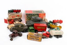 A collection of assorted vintage Tri-ang Minic clockwork tin plate and other model vehicles,