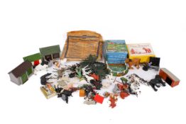 A vintage plastic farm yard models and animals set. Including 'Village Blacksmith', etc.