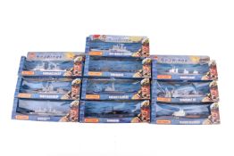 A collection of ten assorted Matchbox Sea Kings die-cast model warships, all boxed.