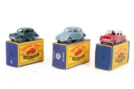 Three Moko Lesney Matchbox series diecast cars. Comprising a No.
