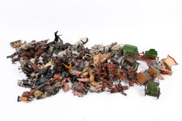 A large collection of painted lead animals and figures.