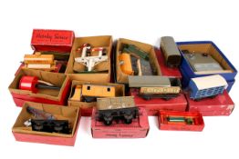 A collection of assorted vintage Hornby O gauge tin plate model railway items, boxed.