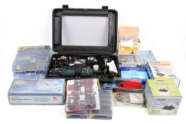 A collection of assorted model maker's tools and equipment.