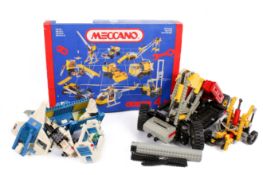 A group of assorted circa 1980s 'Space' Lego and Technic parts / pieces with a box of Meccano no 4.