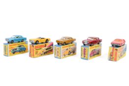 Five Matchbox Superfast diecast vehicles. Comprising a No.25 Ford Cortina G.T., No.