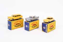 Three Moko Lesney Matchbox series diecast cars. Comprising a No.