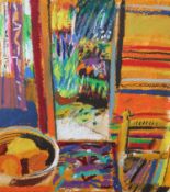 Pauline Vincent (British, born 1980), oil on paper on board, 'Through the Door'. 25.3cm x 22.