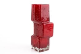 A vintage Whitefriars style drunken red brick glass vase.