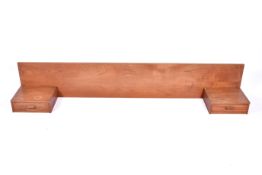 A mid-20th century pair of bedside tables attavched to headboard (removable).