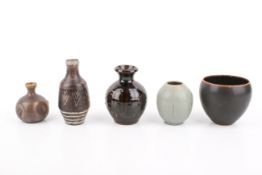 A Saxbo (Denmark) mid-century bowl and four Danish diminutive vases.