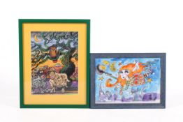 Dorian Spencer Davies (born 1961), two mixed media on paper paintings.