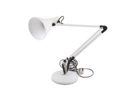 A 20th century, Herbert Terry & Sons white anglepoise lamp. On circular base with fluted shade.