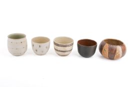 Eva Brandt (Bornholm, Denmark), five 20th century studio pottery stoneware bowls.