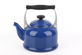 A modern Le Creuset blue hob kettle, 2.1Litre capacity.