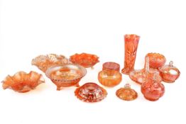 A large collection of Marigold carnival glass.