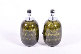 A contemporary Italian olive green glass table lamp.
