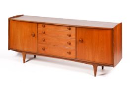 John Herbert (British) for A. Younger mid-20th century, solid afromosia teak sideboard.