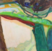 A large abstract painting on paper.
