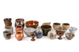 A quantity of 20th century studio pottery including jugs and bowls.