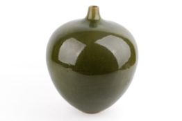 A modern large green crackle glazed vase of bulbous form.