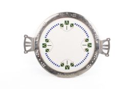 A 20th Century, Art Deco metal mounted ceramic tray, likely of Dutch origin.