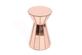A retro style, modern rose gold mirror glass side table / stand with dodecagon shaped top.