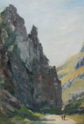 Walter Taylor, oil on board, figures in a rocky landscape.
