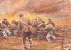 Ronald Olley (British, 1923-2017), oil on canvas, scene of a First World War battlefield.